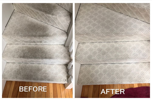 before and after carpet cleaning on stairs